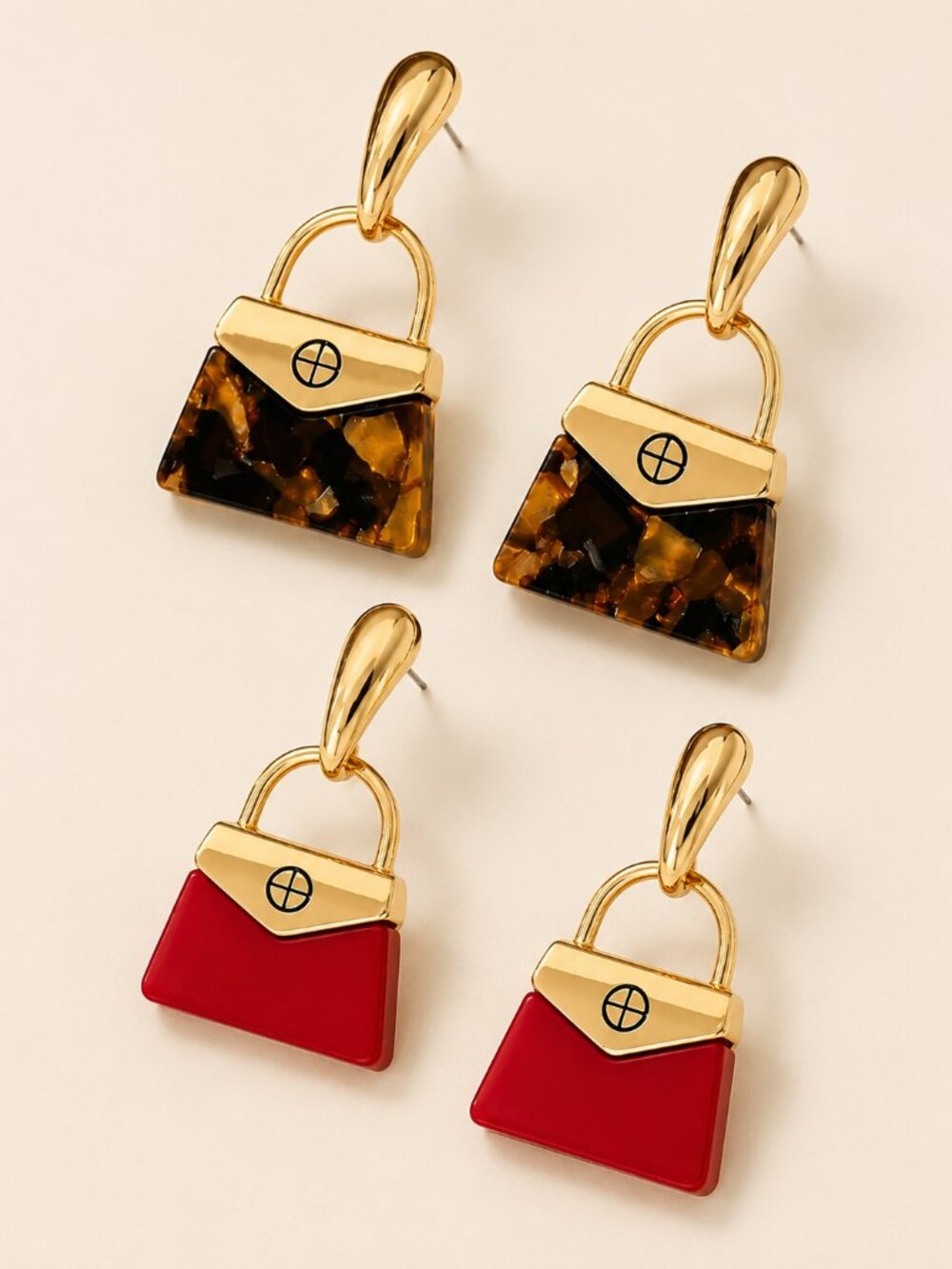 2 PAIRS Vintage Designer Style Handbag Drop Earrings  Statement Earrings KC Gold